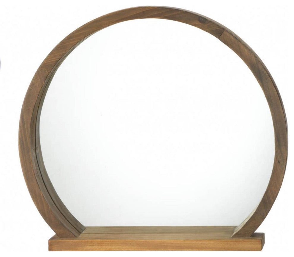 ROUND WOODEN MIRROR WITH SHELF