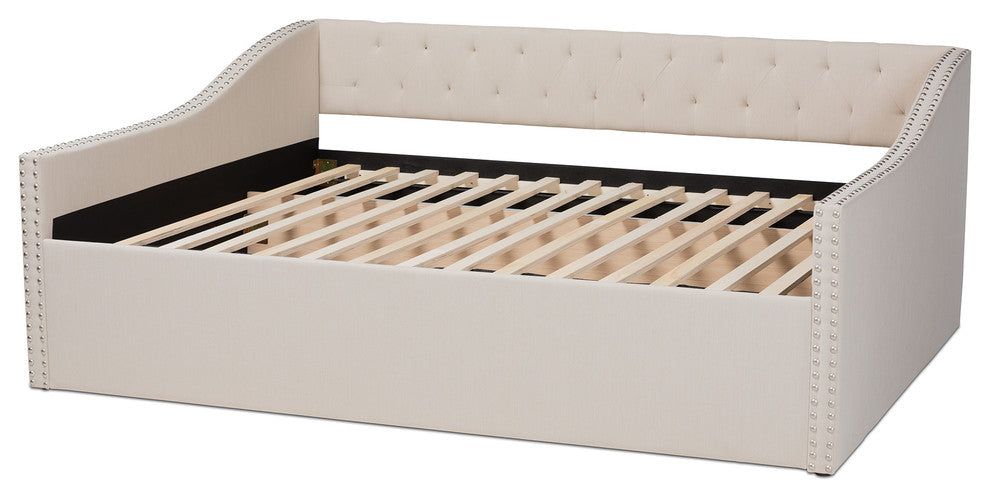 Norys Fabric Upholstered Size Daybed, Beige, Queen, Without Roll-Out