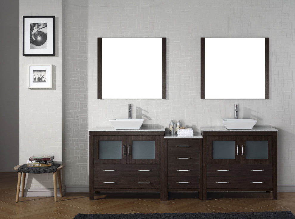 Virtu Dior 78" Double Bathroom Vanity, Espresso With Faucet and Mirrors