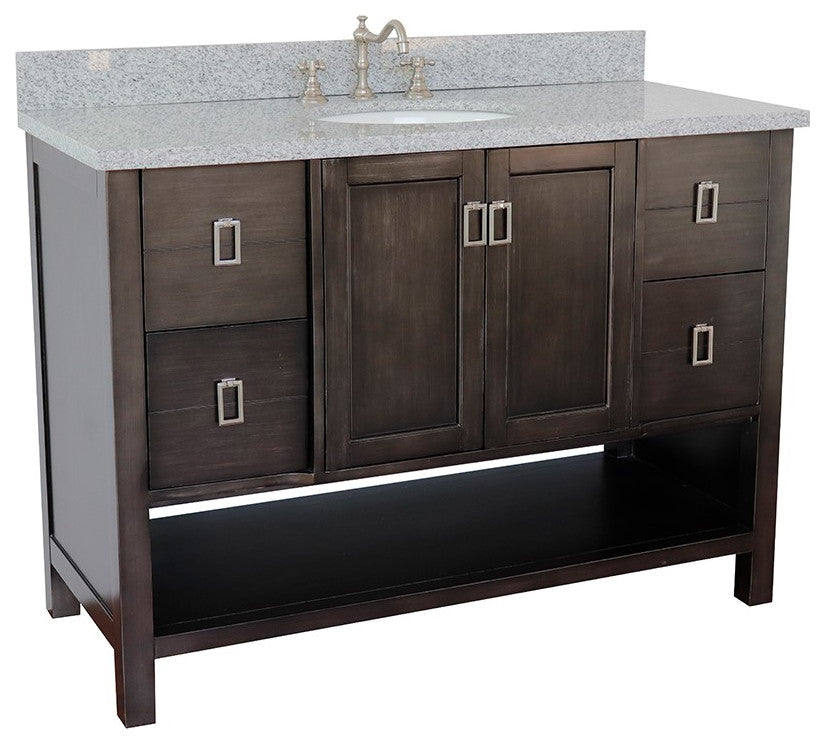 49" Single Vanity, Silvery Brown Finish With Gray Granite Top