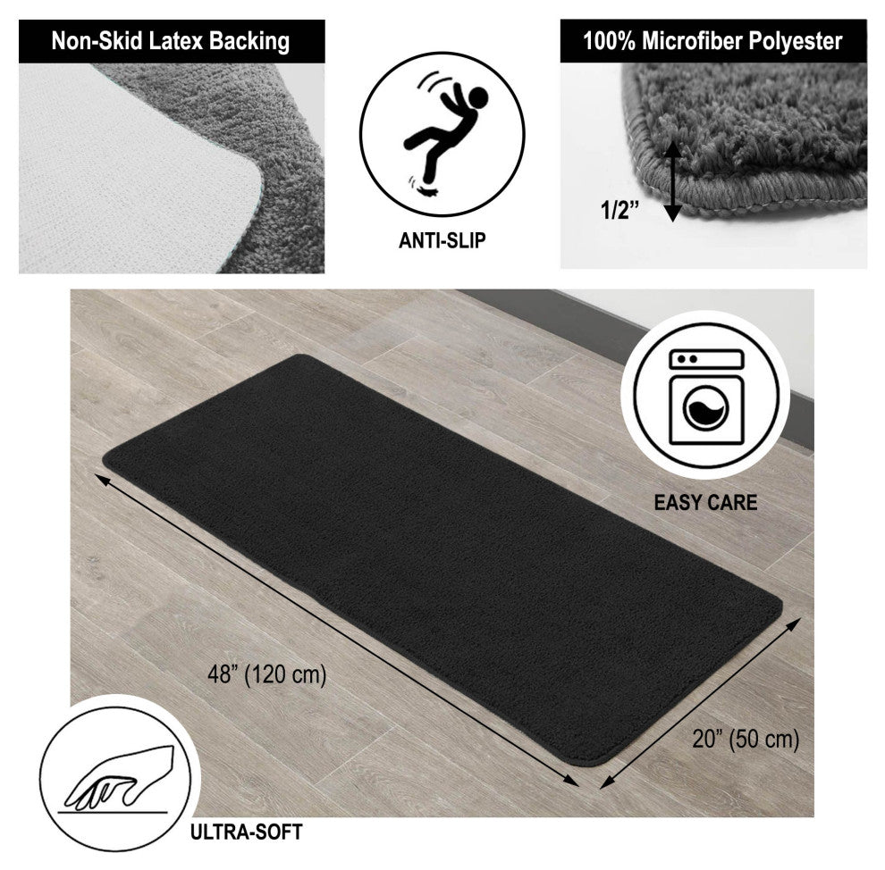 Microfiber Polyester Double Sink Bath Mat Runner - 48"L x 20"W, Black