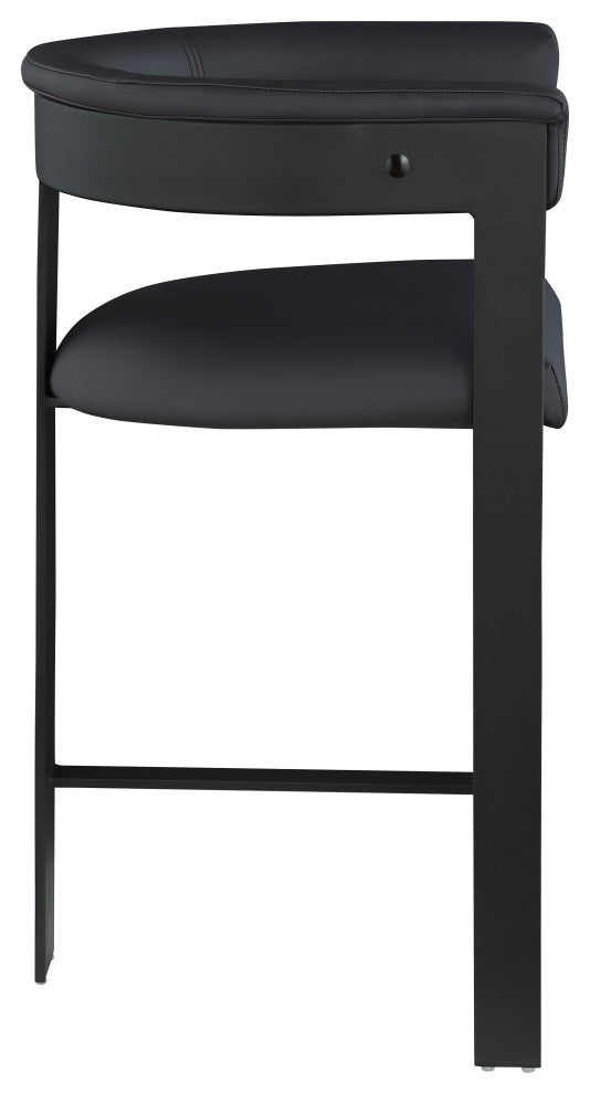 Romeo Upholstered Counter Stool, Set of 2, Black, Vegan Leather, Matte Black