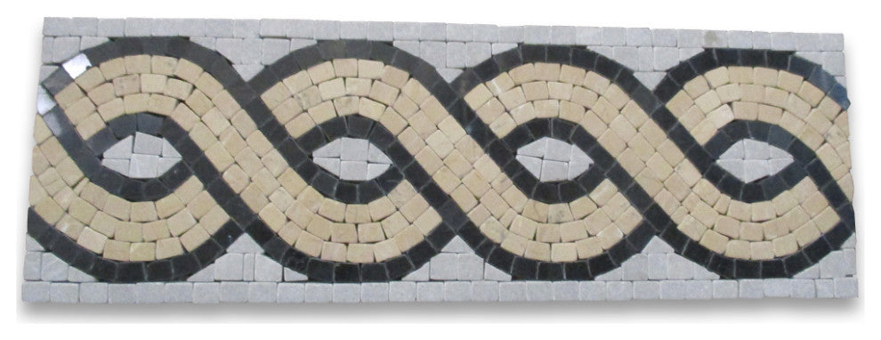 Marble Mosaic Border Accent Listello Tile Wave Nova 4x12 Tumbled, 1 piece