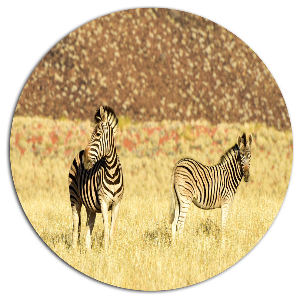 Pair Of Zebras In Namib Desert, Animal Round Wall Art, 36"