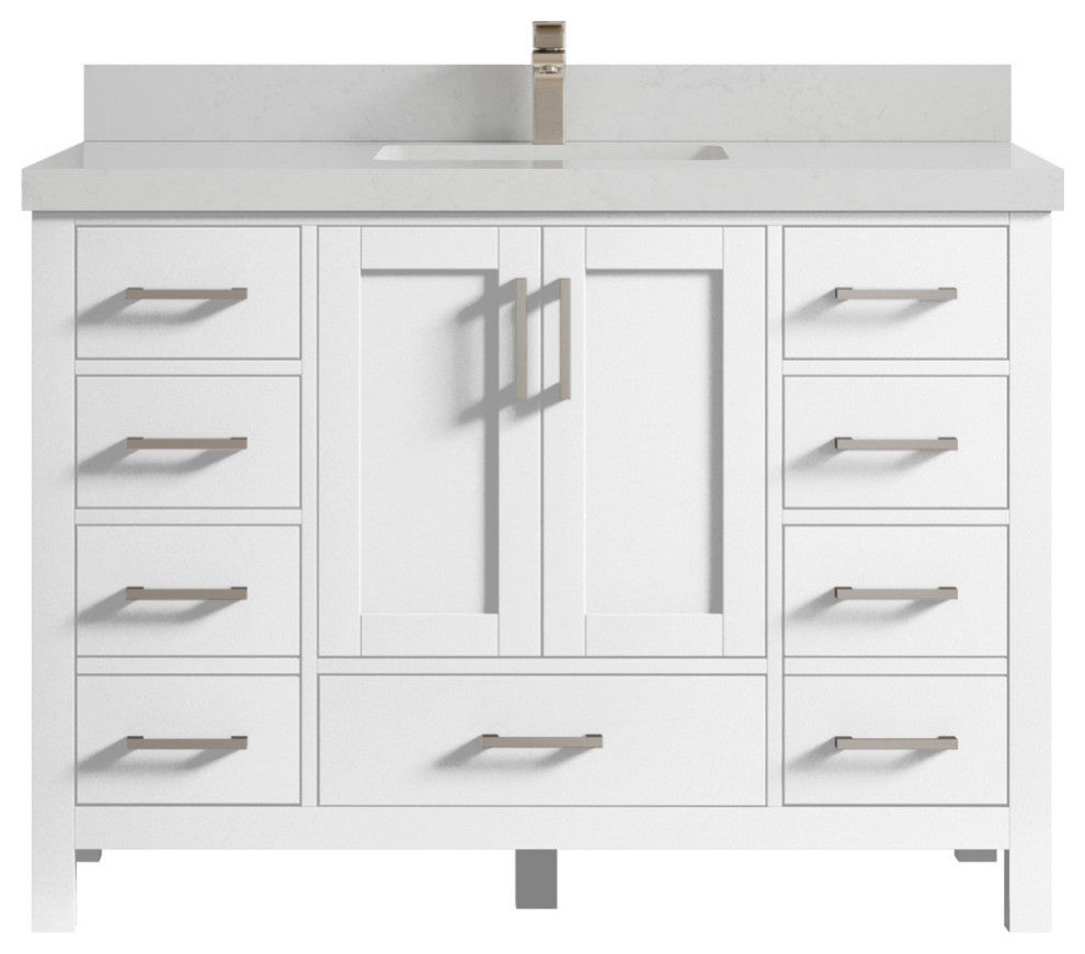 Malibu 48 Single Sink Bath Vanity in White  2" Carrara Quartz