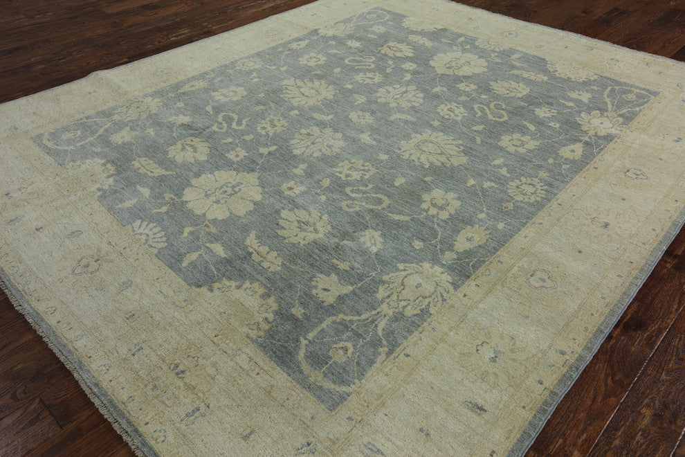 New Pakistani Chobi Floral Blue Veg Dyed Hand Knotted Wool Rug H5953