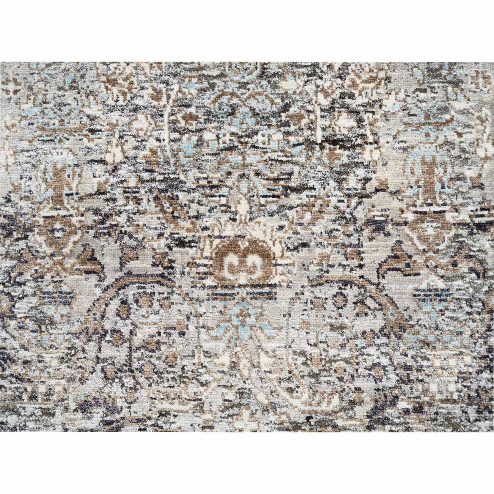 Gray, Hand Knotted Modern Persian Silk With Wool XL Runner Rug, 2'6"x20'0"