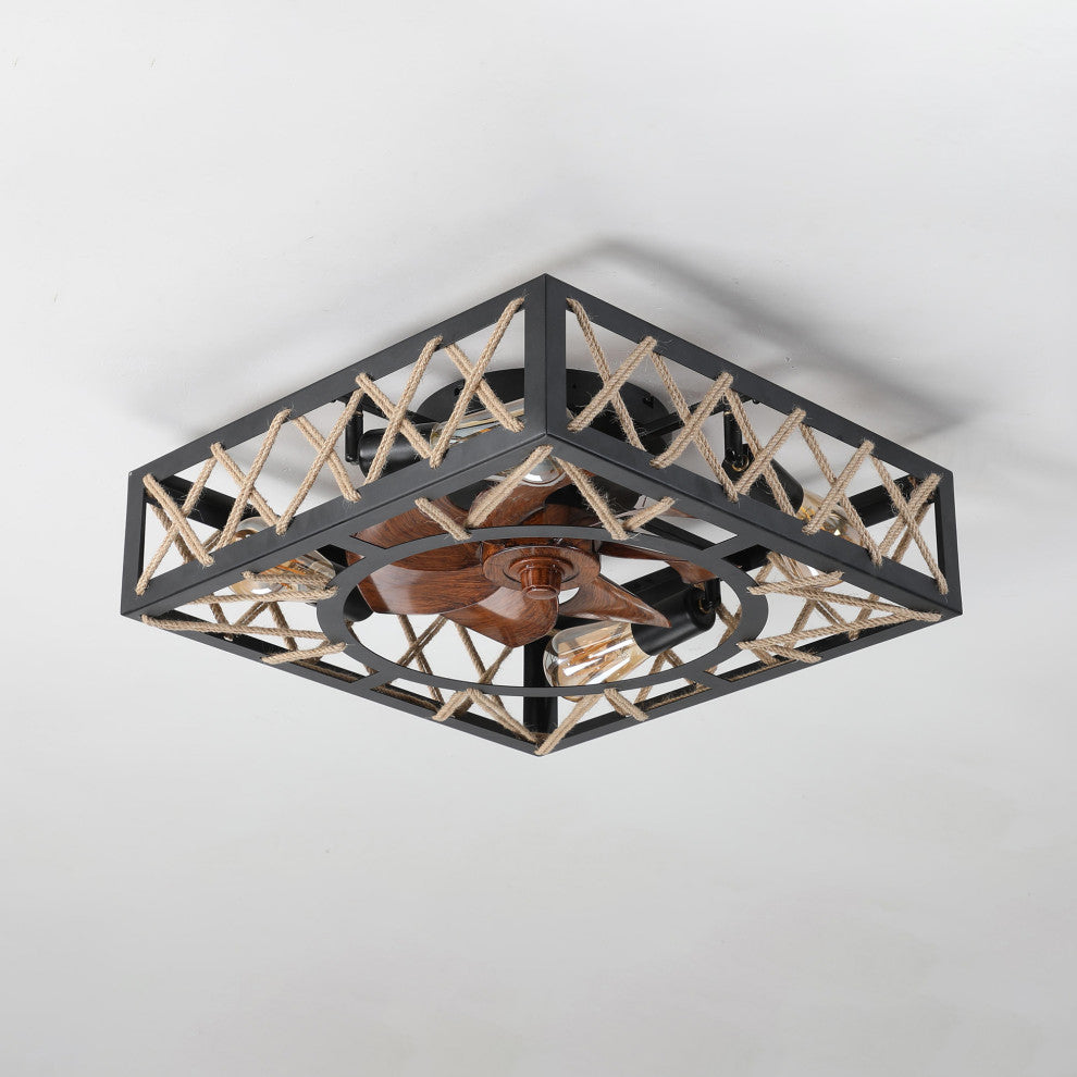 18 in. W x 6 in. H Iron Ceiling Fan in Black with LED Lights