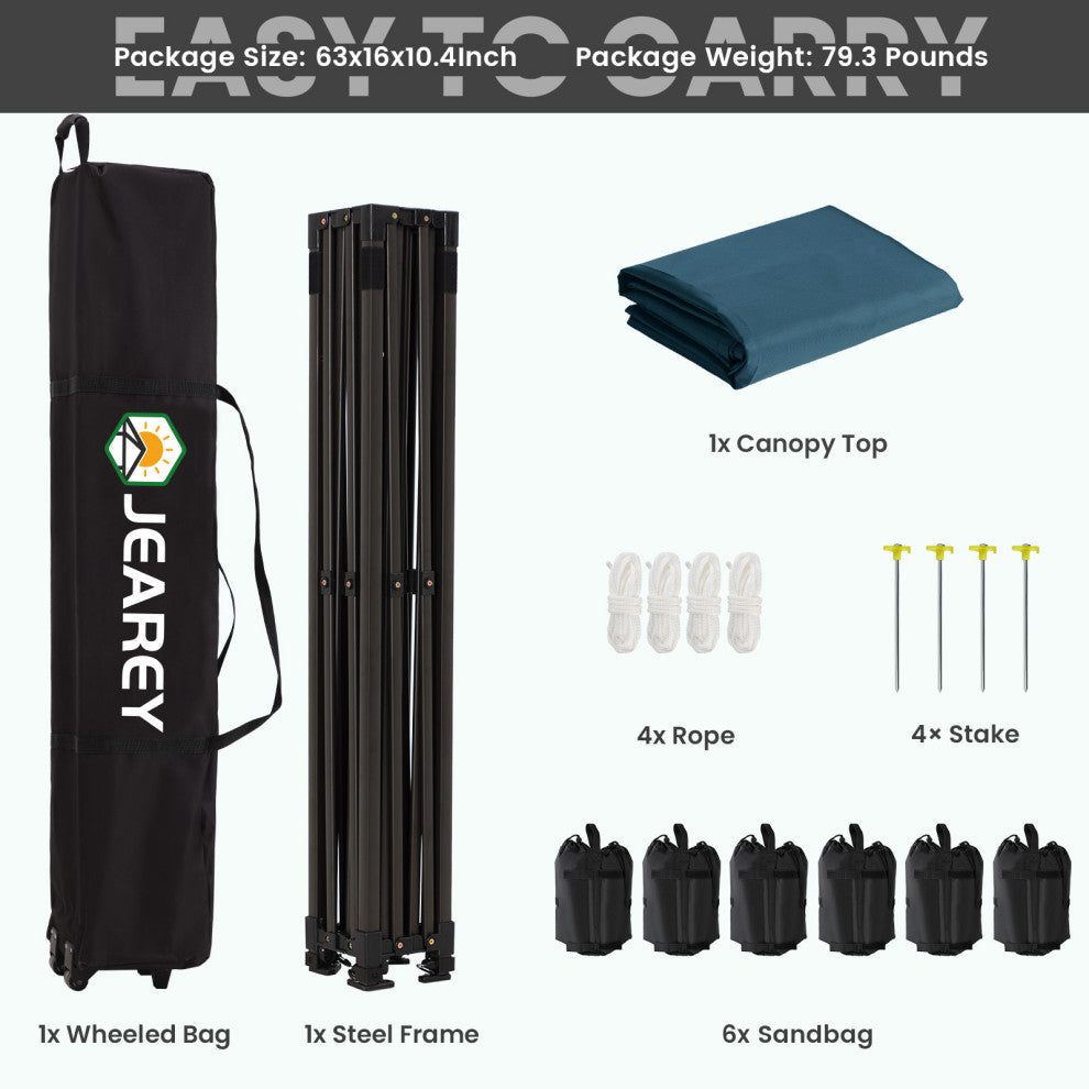 JEAREY Pop Up Canopy Tent, Outdoor Canopy, 4 Sand Bags, Navy, 10x20ft