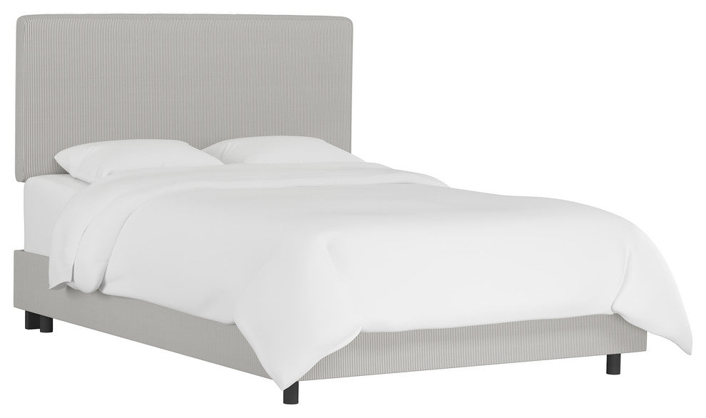Phoebe Box Seam Bed, Oxford Stripe Charcoal, Twin