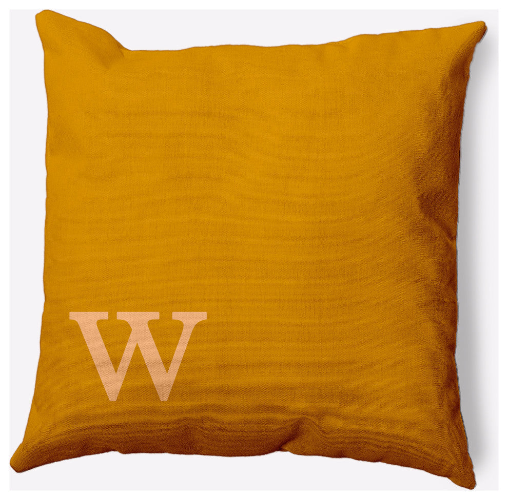 18" x 18" Modern Monogram Indoor/Outdoor Polyester Throw Pillow, Autumn Gold