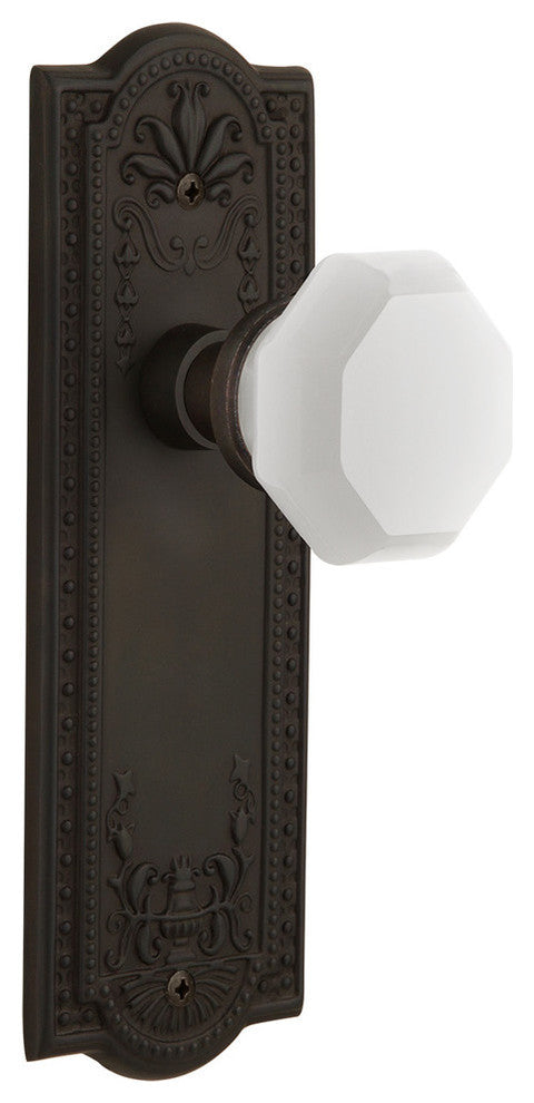 Meadows Plate Passage Waldorf White Milk Glass Knob, Oil-Rubbed Bronze