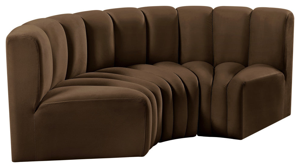 Arc Velvet Upholstered 3-Pc. Inward Curved Modular Sectional, Brown