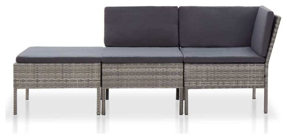 vidaXL 3-Piece Garden Lounge Set With Cushions Poly Rattan Gray