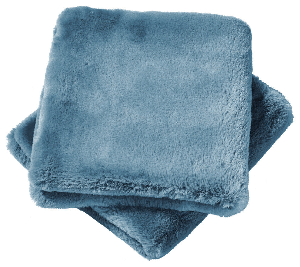 Heavy Faux Fur Throw Pillow Covers 2pcs Set, Smoke Blue, 14''x26''