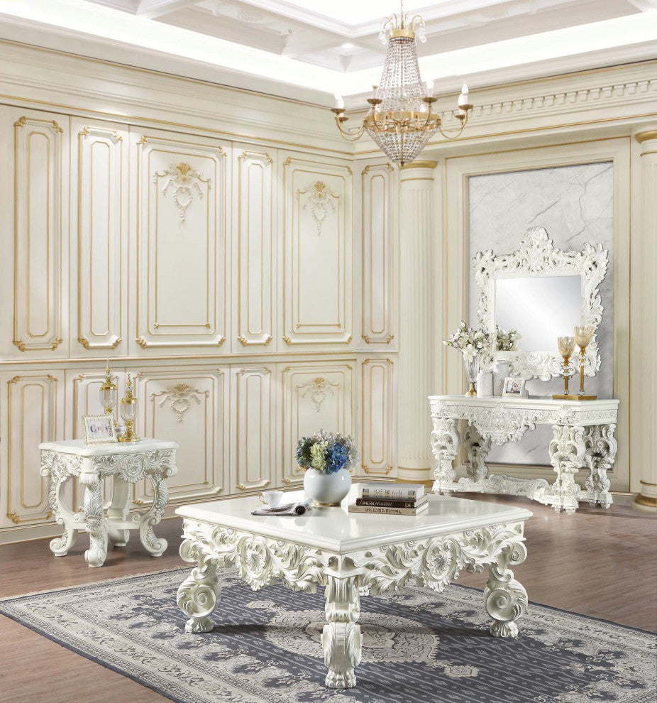 Traditional Square End Table, Antique White