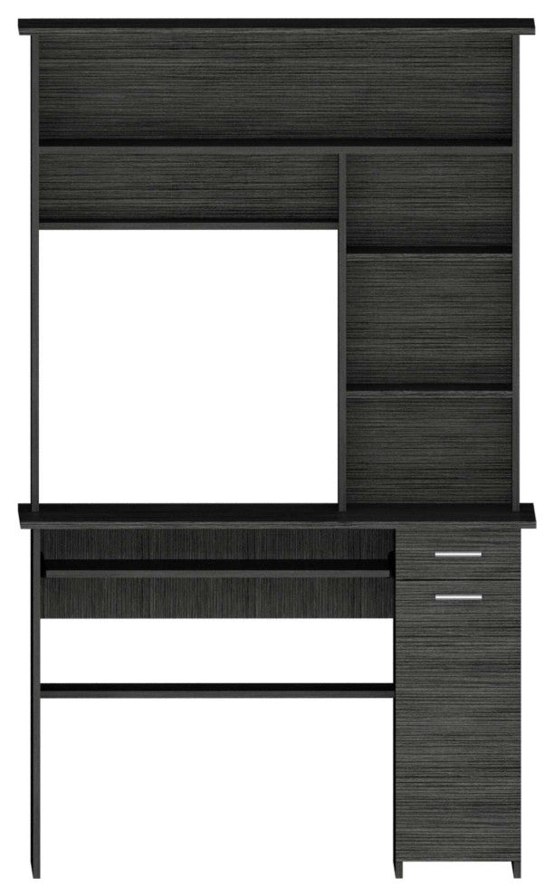 Weston 2 Computer Desk, With 2 Drawers, 6 Shelves And Hutch, Gray Oak