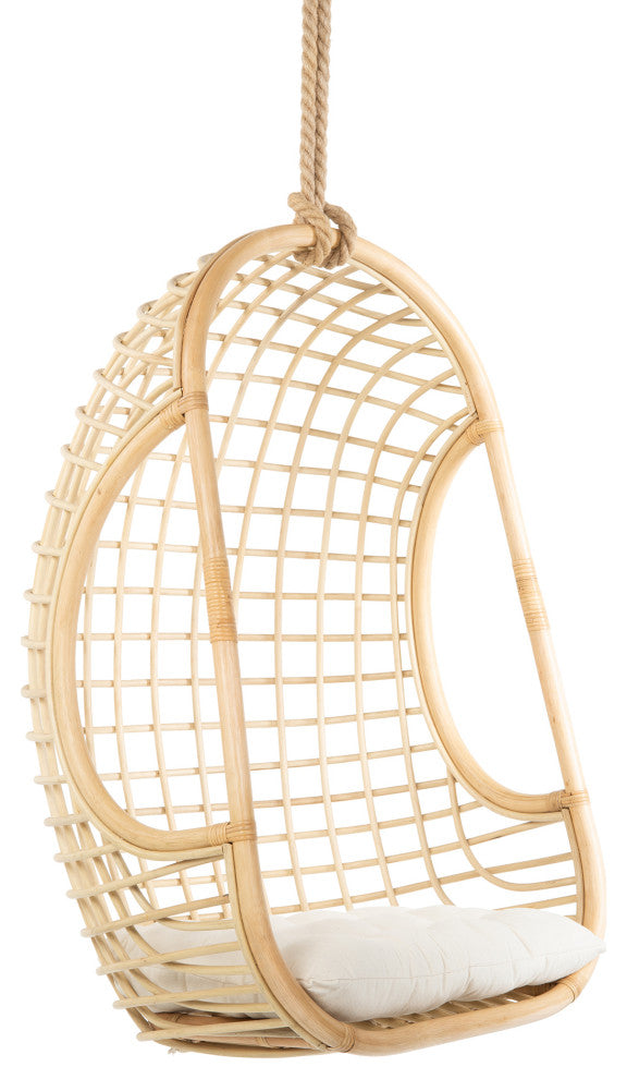 Grid Rattan Hanging Chair with Seat Cushion, Natural Color