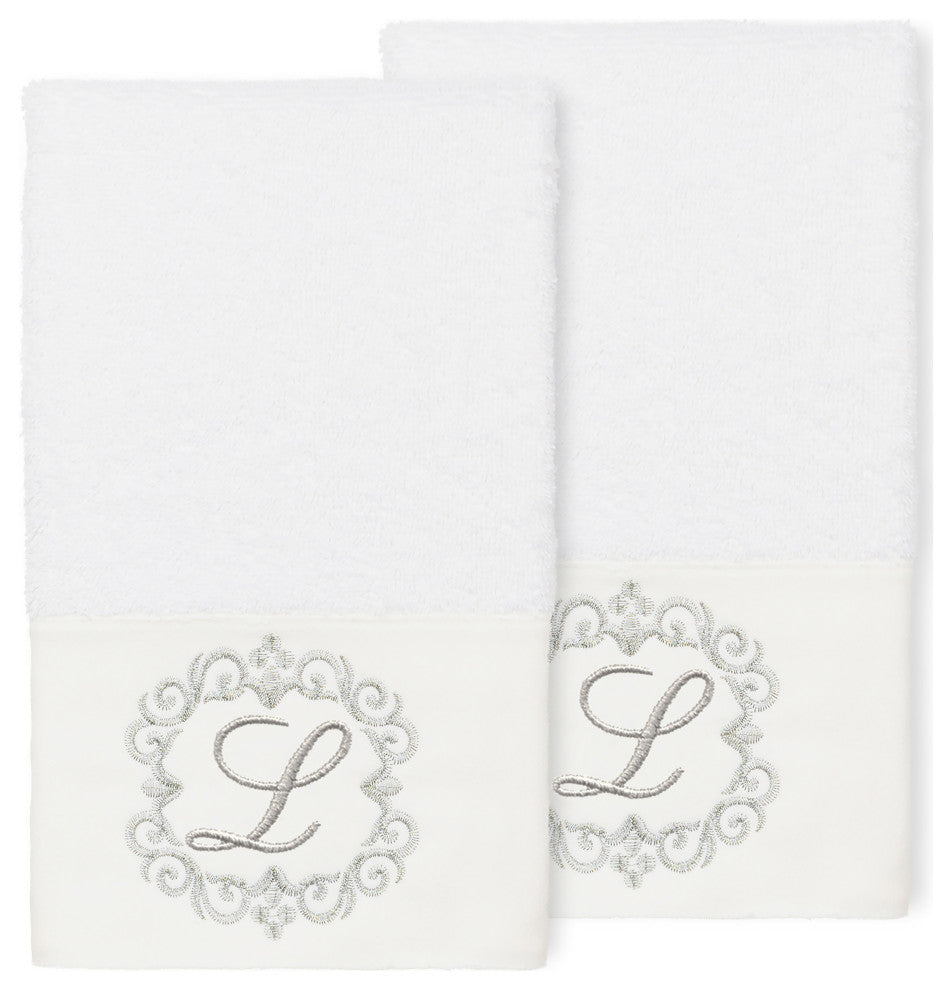 Linum Home Turkish Cotton Monica 2-Piece Embellished Hand Towel Set, White