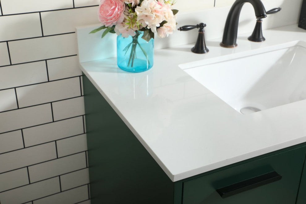 Home Living Modern Natural Oak-Light Bathroom Vanity, Green, 36"