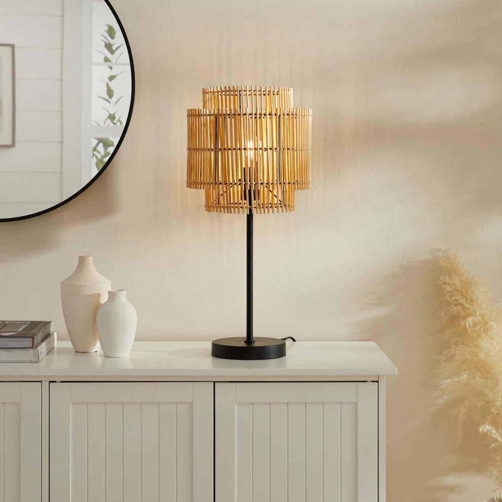 Table Lamp, Natural, Wood, Modern, Living Kitchen Cafe Bistro Hotel Restaurant