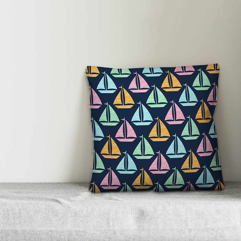 Colorful Sailboat Print 16x16 Throw Pillow