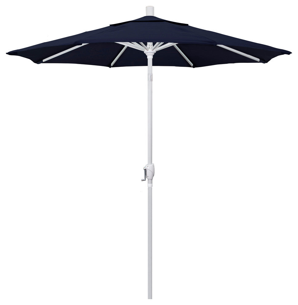 7.5' Matted White Push-Button Tilt Crank Aluminum Umbrella, Navy Olefin