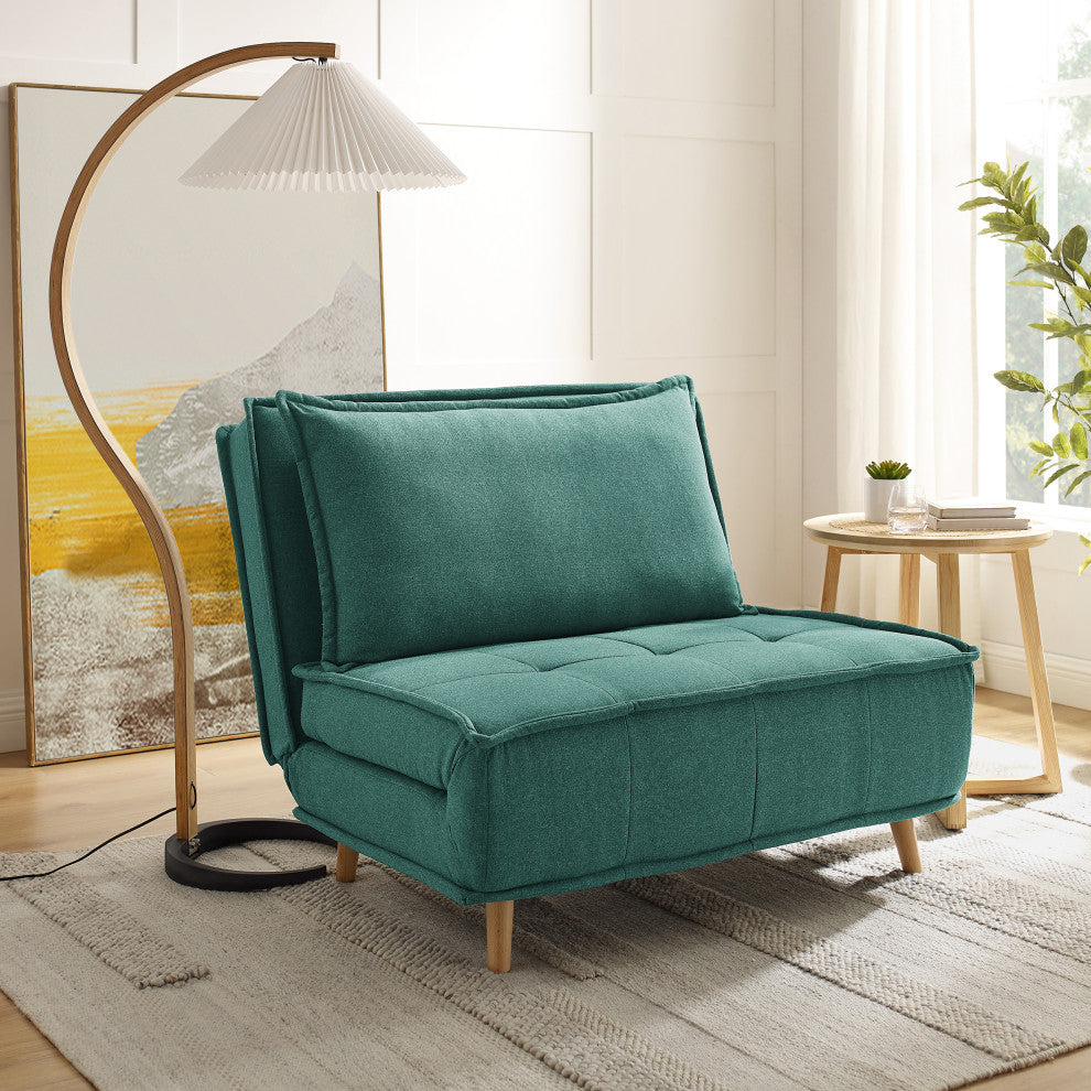 Modern Fabric Upholstered Convertible Sofa Bed Folding Sleeper Chair, Green