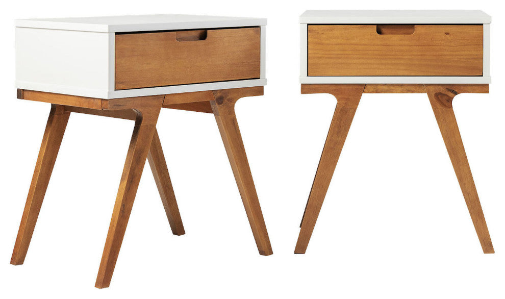 Mid-Century Modern Bridge-Leg Side Table Set "“ Caramel and White