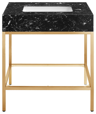 Marmo Bathroom Vanity, Black, 30" Wide, Brushed Brass Finish