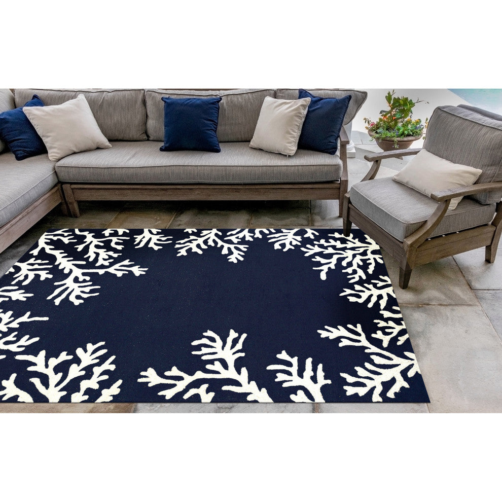 Capri Coral Border Indoor/Outdoor Rug, Navy, 8'3"x11'6"