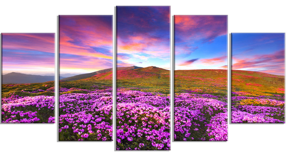 Magic Pink Rhododendron Flowers, Large Landscape Canvas Print, 60"x32", 5 Panels