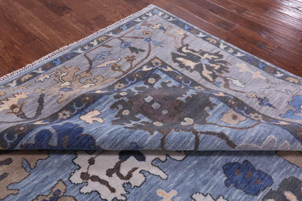 9' Square Hand-Knotted Turkish Oushak Wool Rug - Q13576