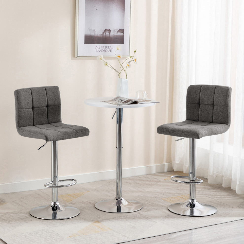 Set of 2 Armless Tufted Swivel Bar Stools, Gray-Fabric