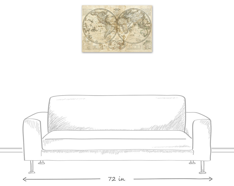 Distressed World Map 20x30 Canvas Wall Art