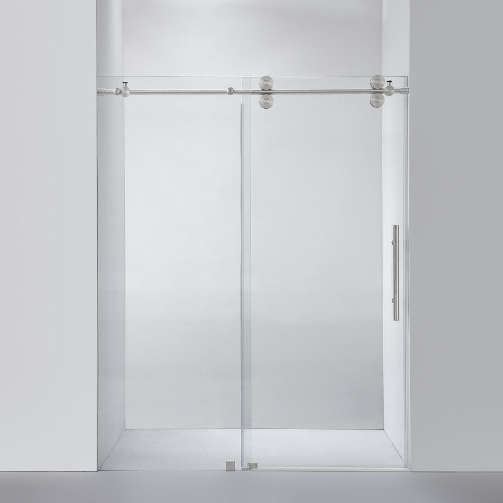 Villena Single Sliding Frameless Shower Door, Brushed Nickel, 60"