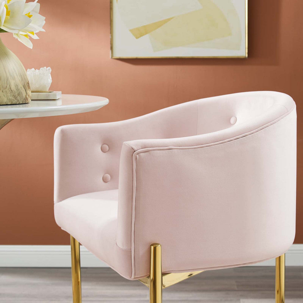 Tufted Bar Stool Chair Barstool, Set of 2, Velvet, Metal, Pink, Modern, Bar Pub