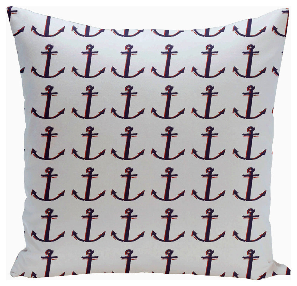 Polyester Decorative Outdoor Pillow, Anchor, Blue, 18"x18"