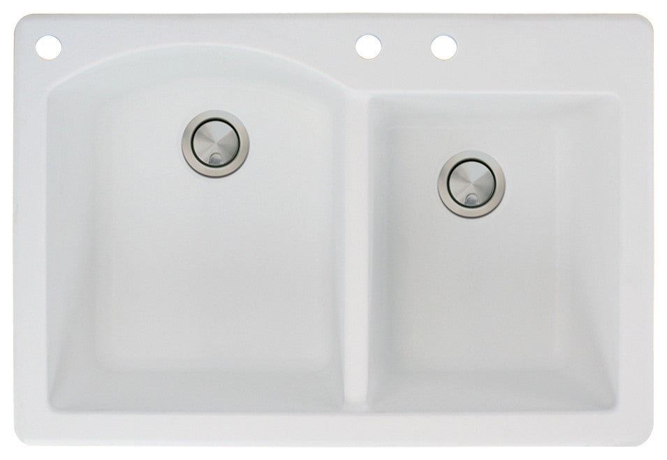 Aversa 33" silQ Granite Drop-in Double Bowl Kitchen Sink with 3 Holes in White