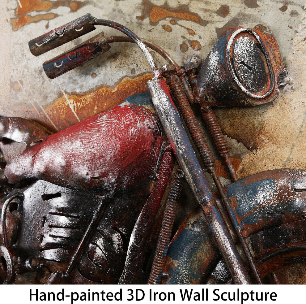 "Motorcycle" Wall Art Mixed Media Iron Hand Painted Dimensional Wall Sculpture
