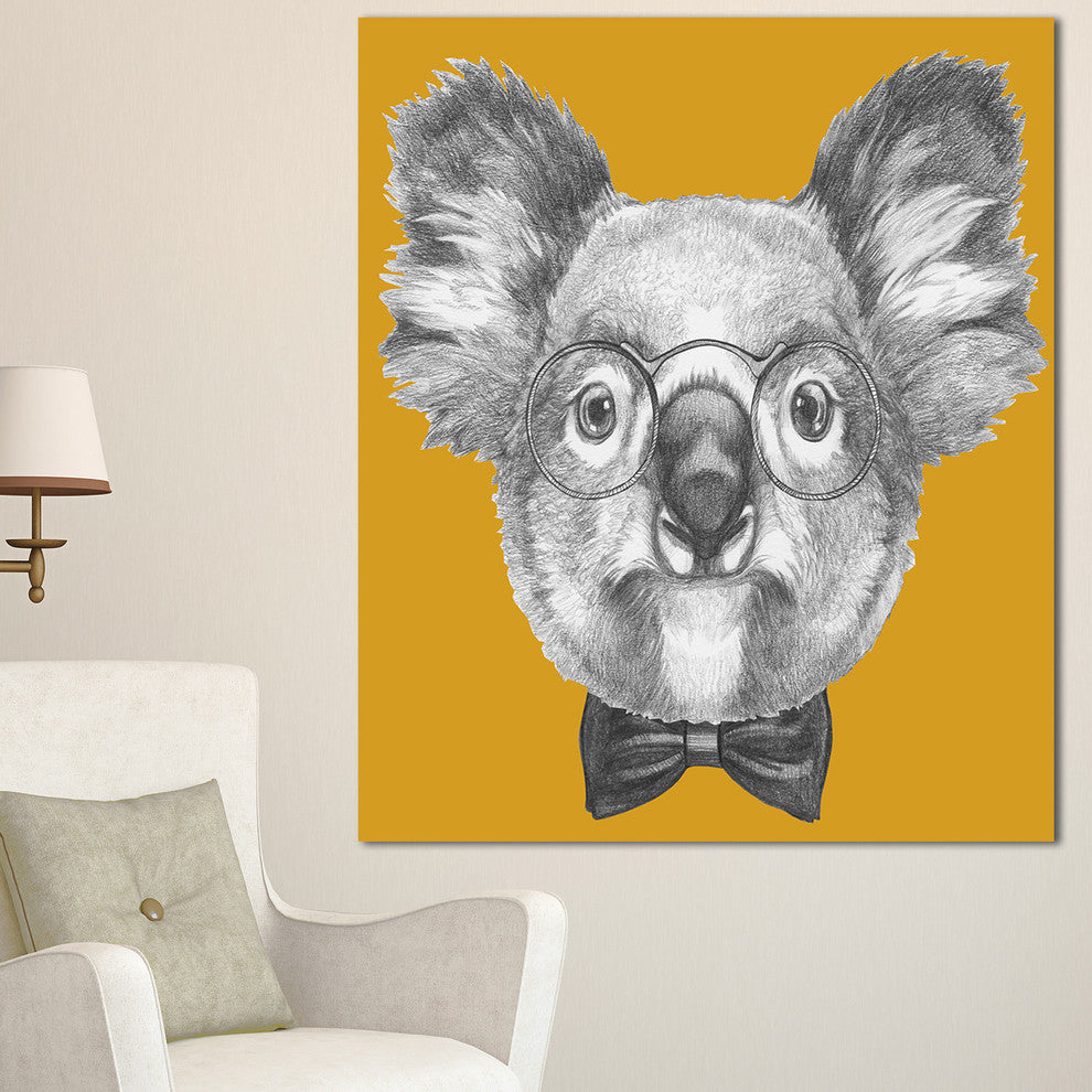 Koala with Glasses and Bow Tie, Contemporary Animal Art Canvas, 30"x40"
