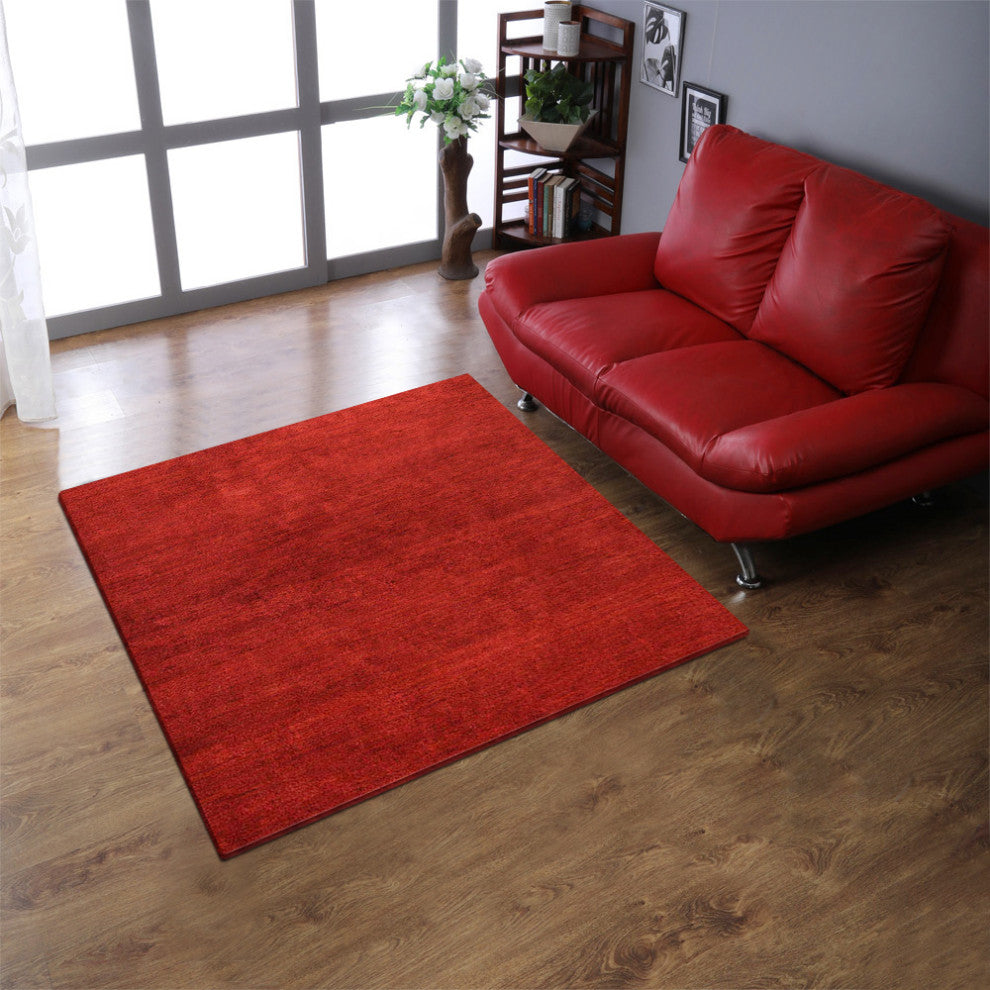 Hand Knotted Loom Silk Mix Area Rug Solid Light Red
