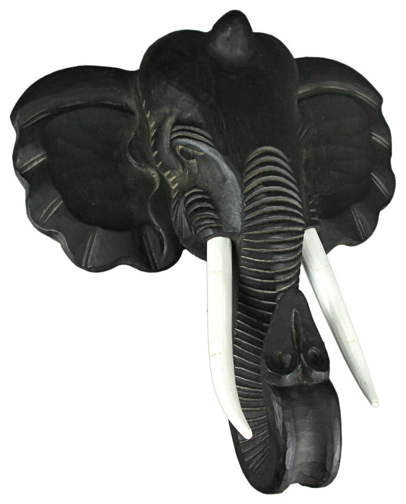 Hand Carved African Elephant Bust Sculpture Wooden Home Decor Wall Art Statue