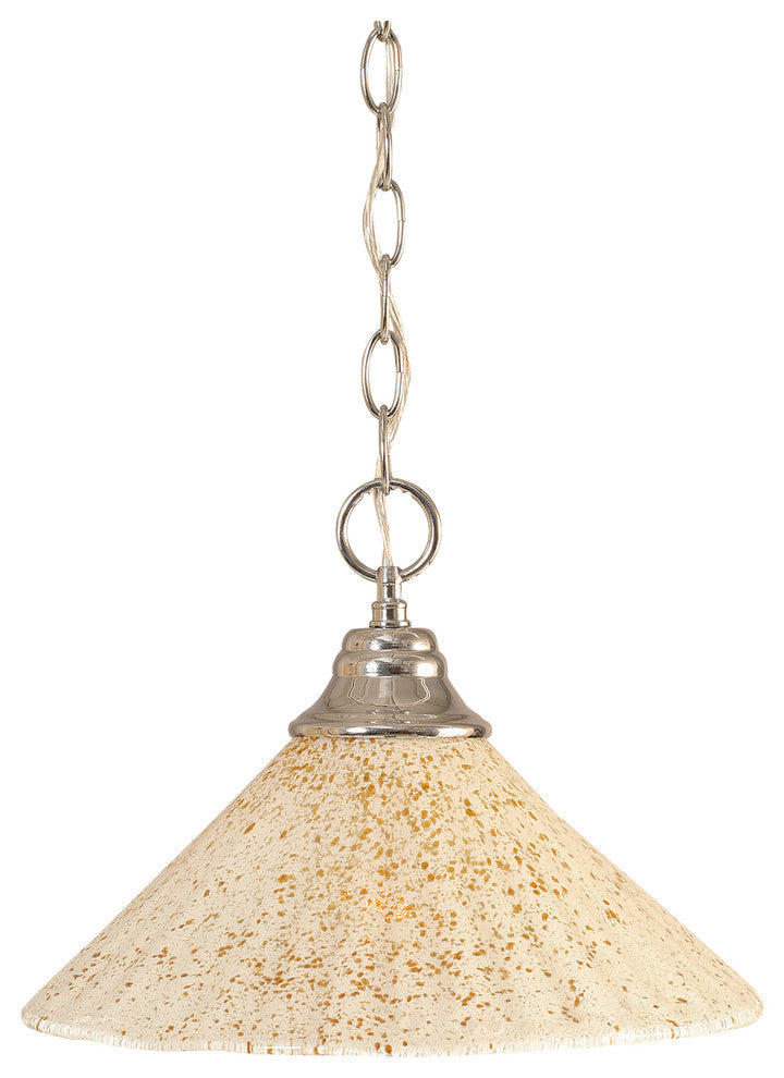 Chain Hung Pendant In Chrome, 12" Gold Ice Glass