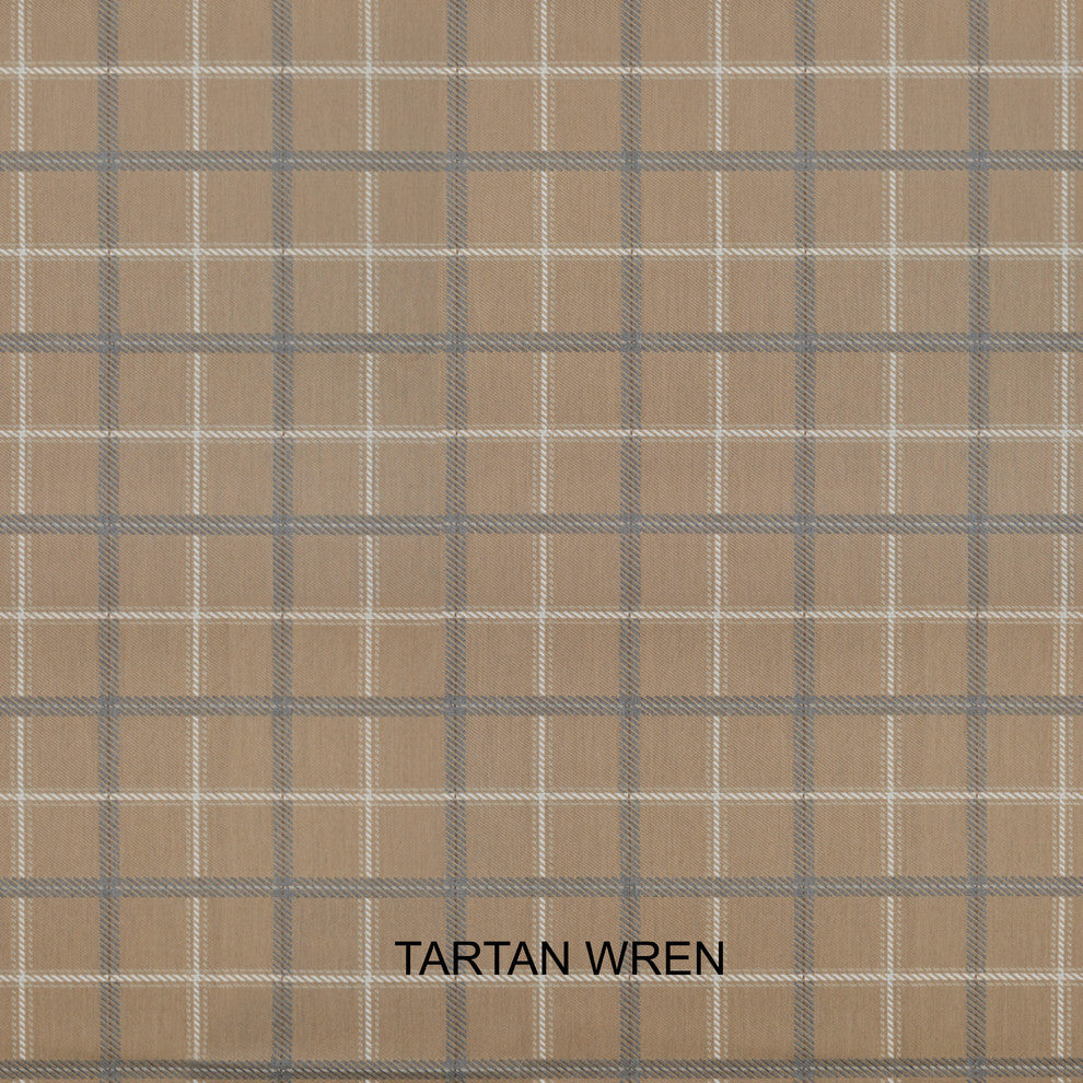 Tennley Sunbrella Indoor/Outdoor Tan Tartan Plaid/Charcoal Gray Fiber Pet Bed