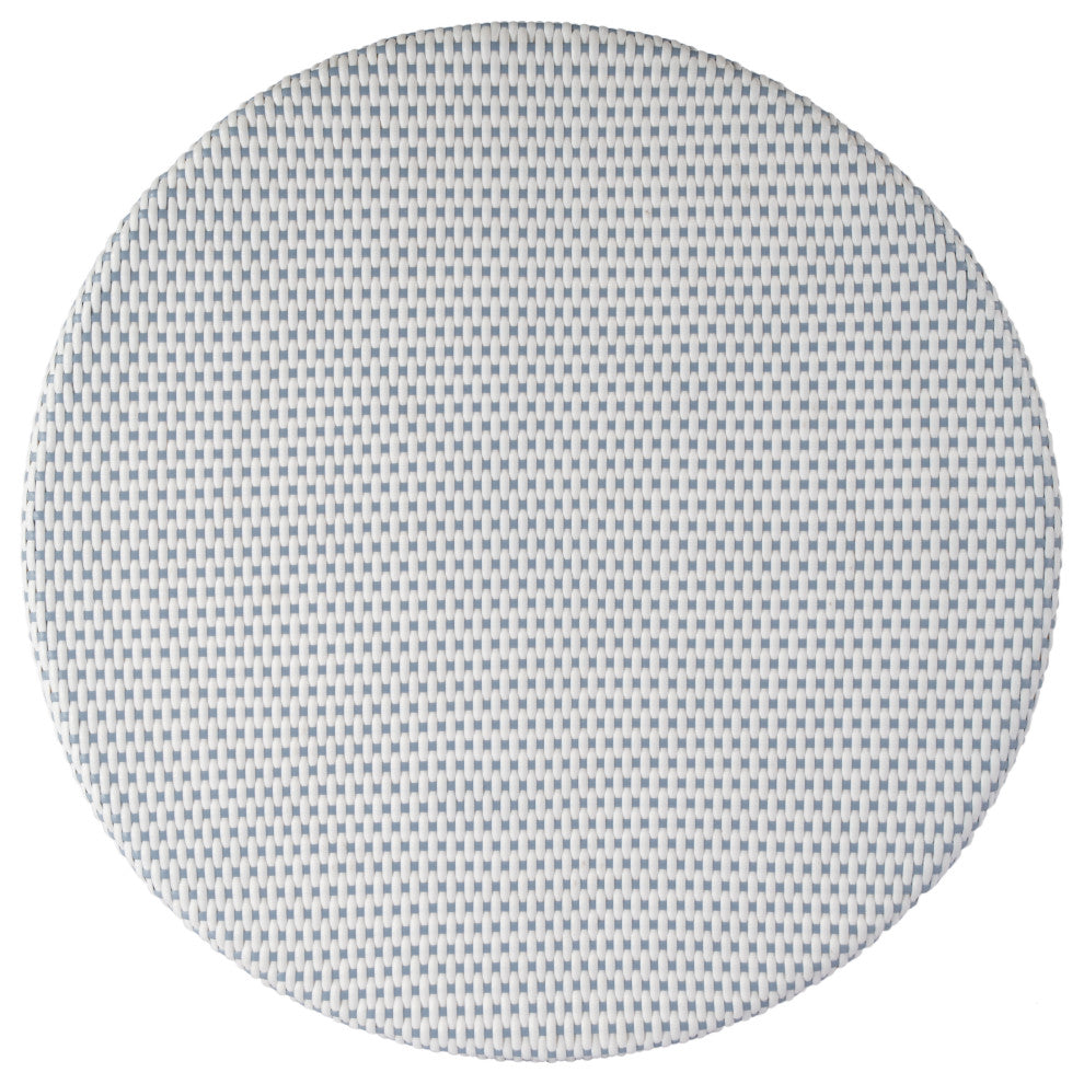 Tobias Outdoor Rattan and Metal Round Bistro Table, Blue and White