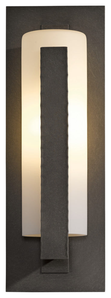 Forged Vertical Bars Outdoor Sconce, Coastal Dark Smoke Finish, Opal Glass