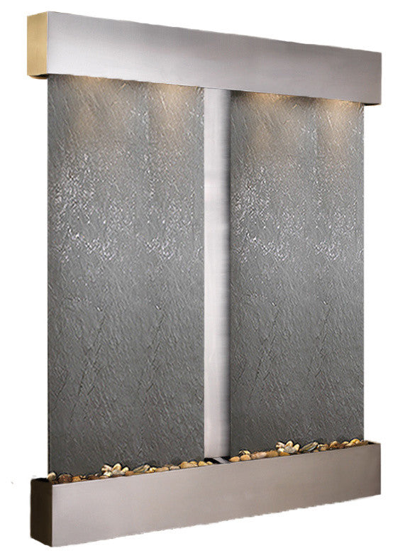 Cottonwood Falls Water Fountain, Black Featherstone, Stainless Steel, Square
