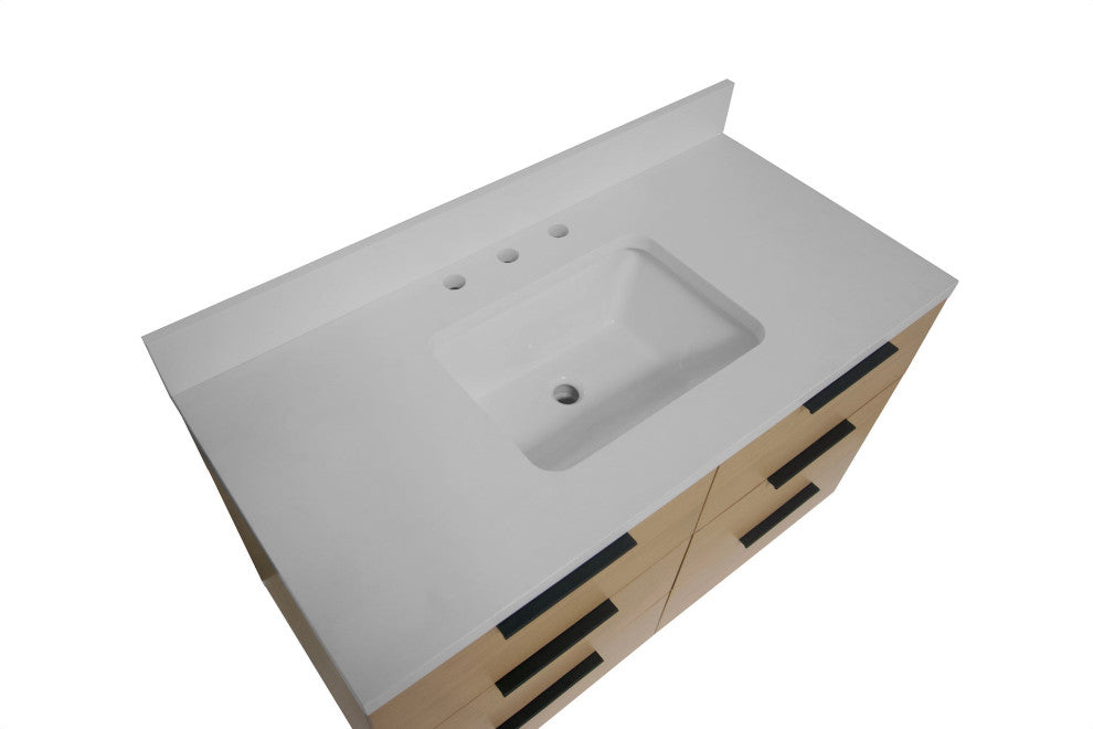 Oslo 42" Floating Wall Mounted Bathroom Vanity, Blonde, Matte White
