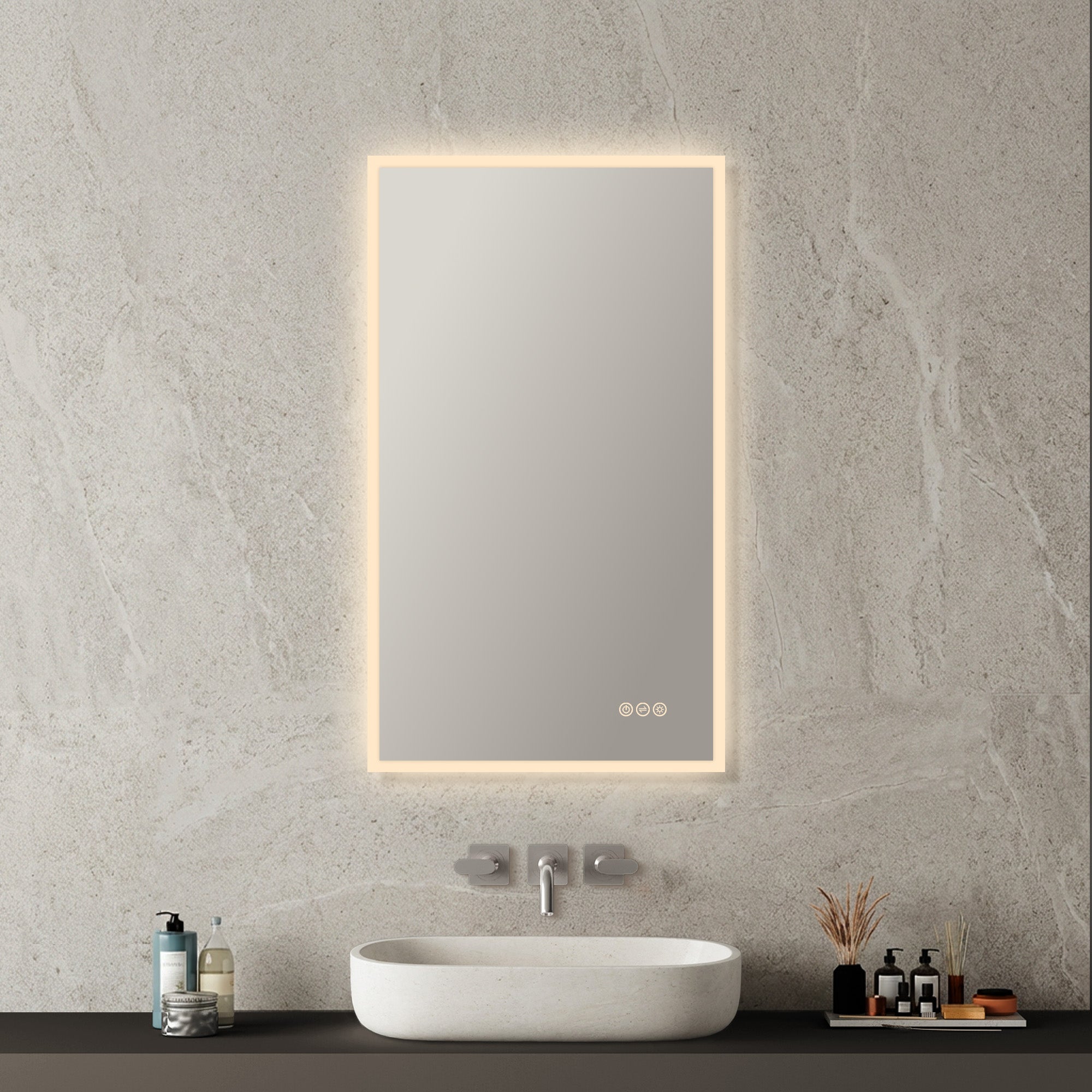 Fogless, Dimmable, Color Temperature Adjustable LED Mirror, 21x36